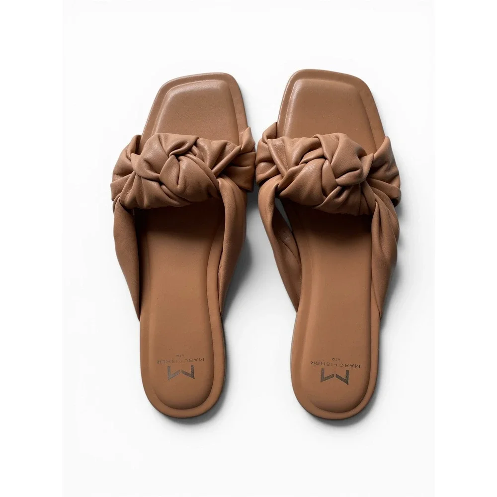 Marc Fisher LTD Farisa Womens 8 Tan Beige Square Toe‎ Knotted Slide Sandal